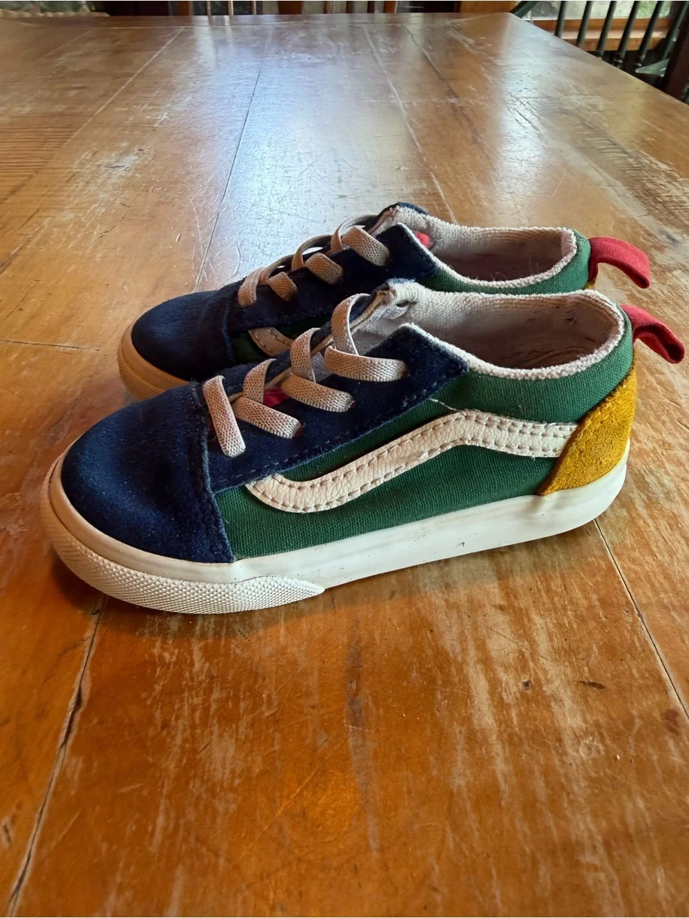 Vans Kids Navy & Green Low-Top Sneakers with White Stripe